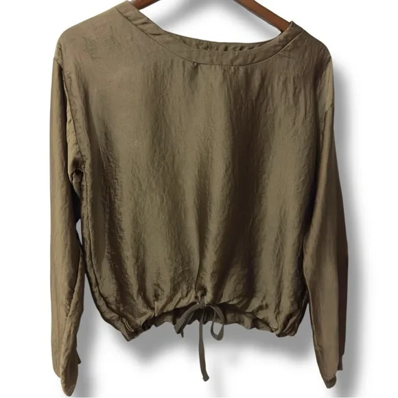 Zara | NWOT Morocco Olive Drawstring Hem Long Sleeve Top (size S) - Picture 2 of 10